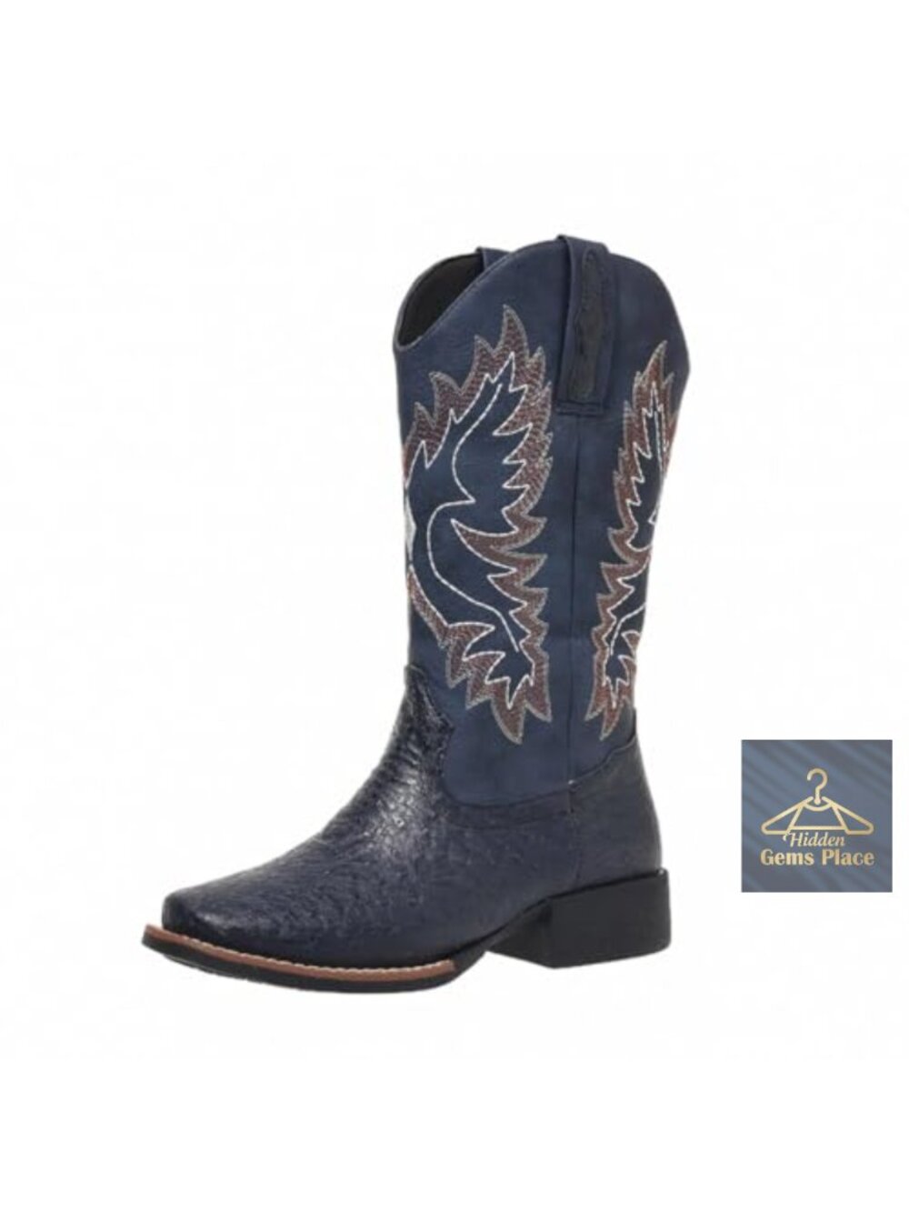 Women's Western Cowboy Boots Faux Suede Embroidered Mid Calf Block Heel